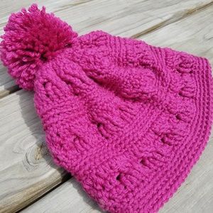 Hot pink cable hat